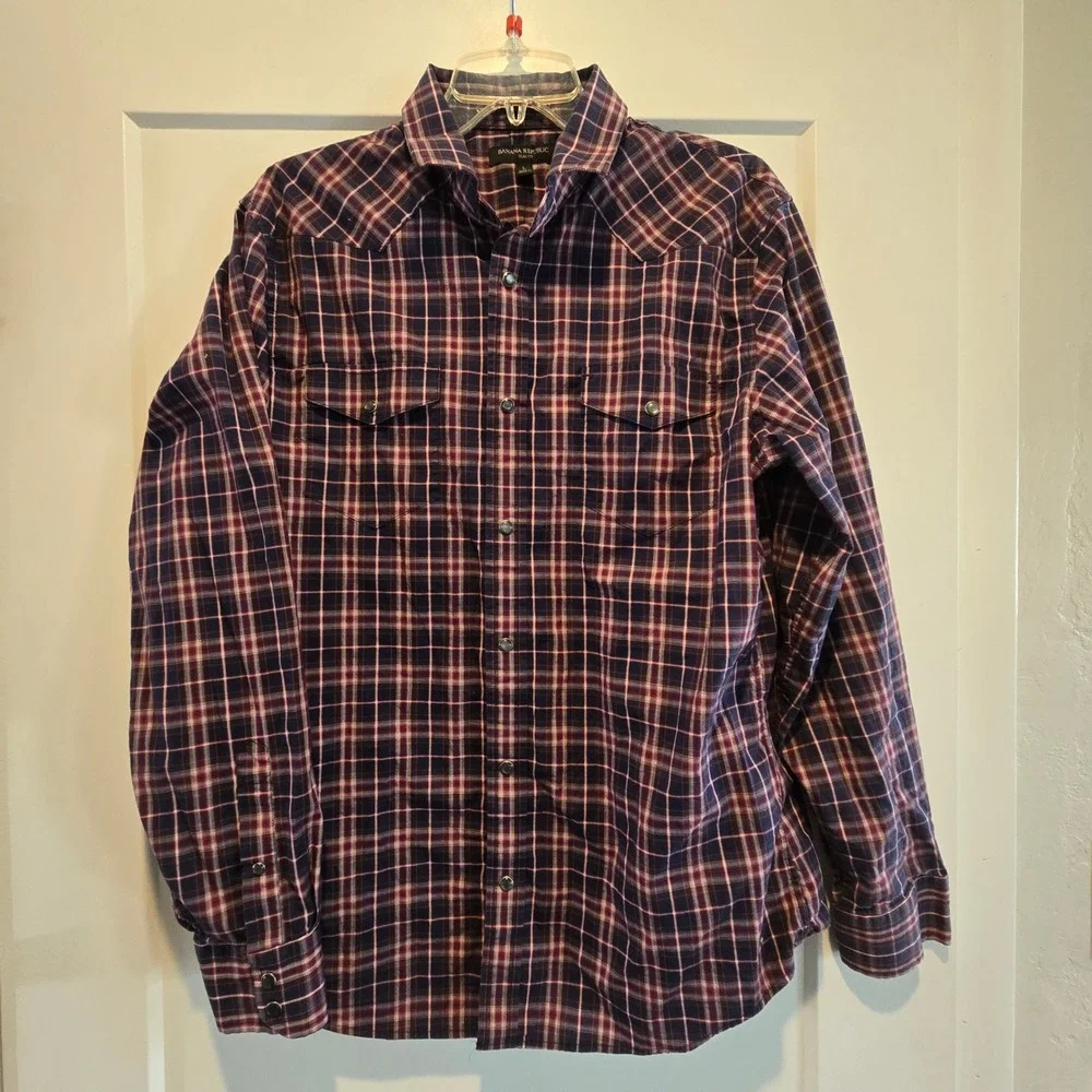 Banana Republic Shirt Mens Slim Fit Western Plaid Pearl Snap Button Down